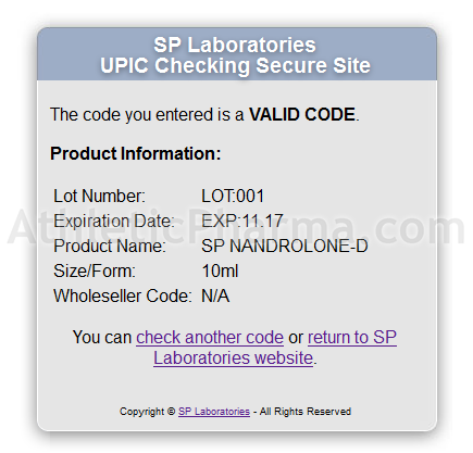 Проверка оригинальности SP Nandrolone-D на официальном сайте Оригинальный SP Nandrolone-D – подтверждение по коду